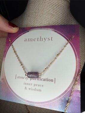 Amethyst Gold-Tone Chain with Purple Stone Bar Pendant